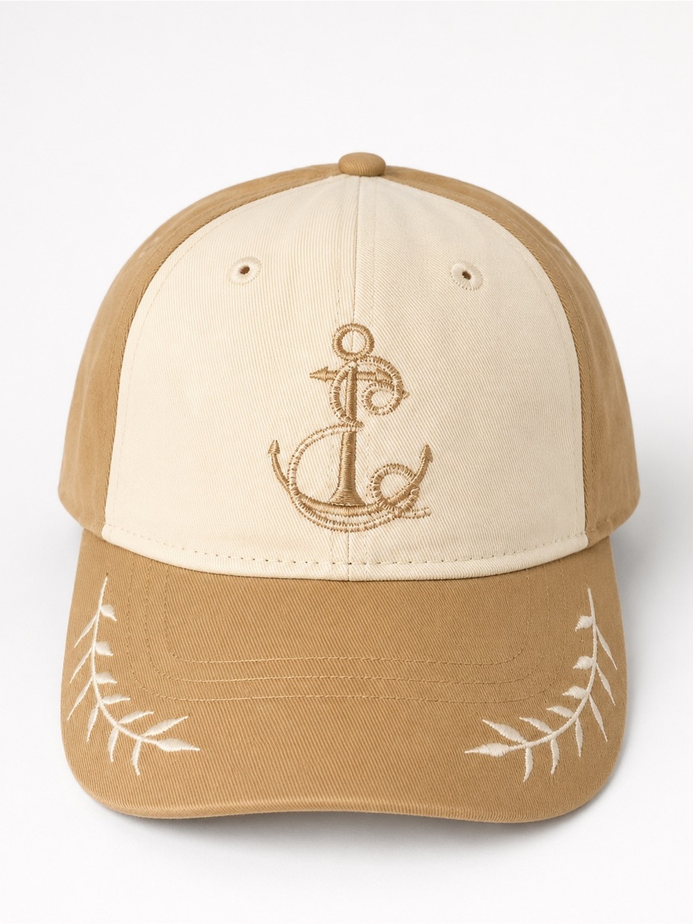 Anthropologie Embroidered Anchor Baseball Cap NWT Beige Tan One Size